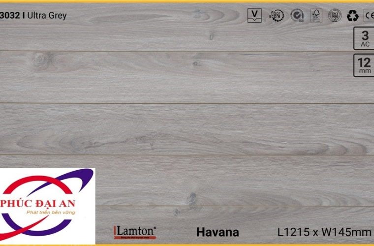 Sàn gỗ Lamton D3032 Ultra Grey – 12mm – AC3
