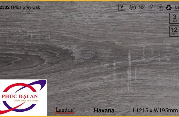 Sàn gỗ Lamton D2302 Plus Grey Oak – 12mm – AC3