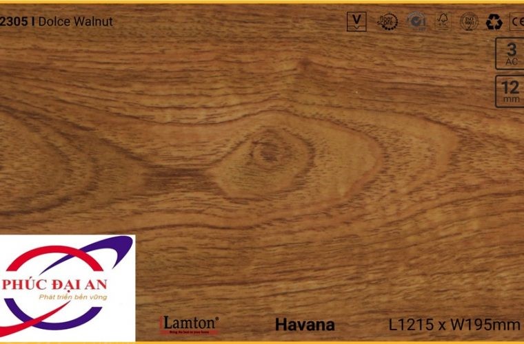 Sàn gỗ Lamton D2305 Dolce Walnut – 12mm – AC3