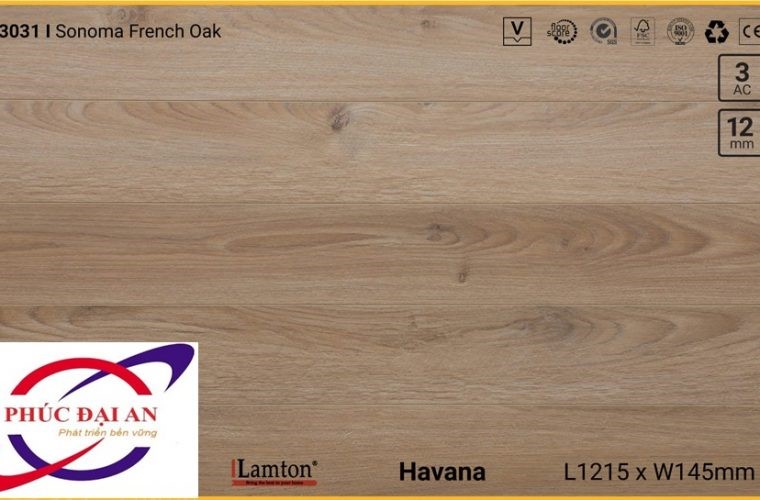 Sàn gỗ Lamton D3031 Sonoma French Oak – 12mm – AC3