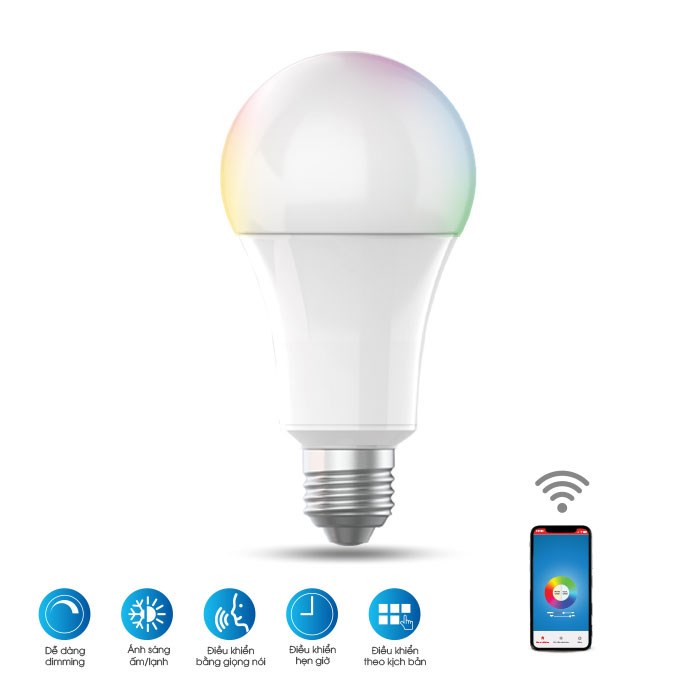 Bóng đèn LED Bulb RGB kết nối wifi LED A60 RGBW/9W.WF  - Rạng Đông